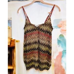 ASTARS Chevron Metallic Spaghetti Strap Tank in Earthy Tones size Small